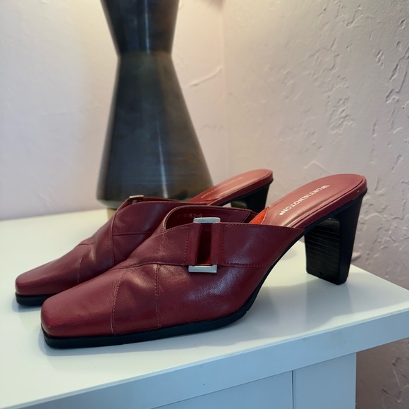 Women's Red Leather Box Toe Heels - Picture 3 of 5